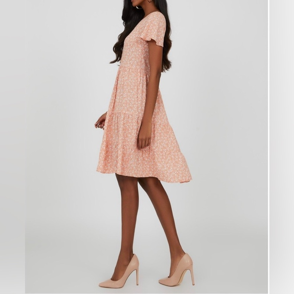 Flutter Sleeve Tiered Ditsy Floral Mini Dress - Picture 2 of 4